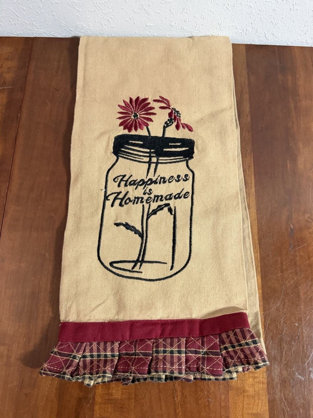 Happiness is Homemade IHF Home Decor Tea Towel Decor Accent Tan Red Plaid Folksy